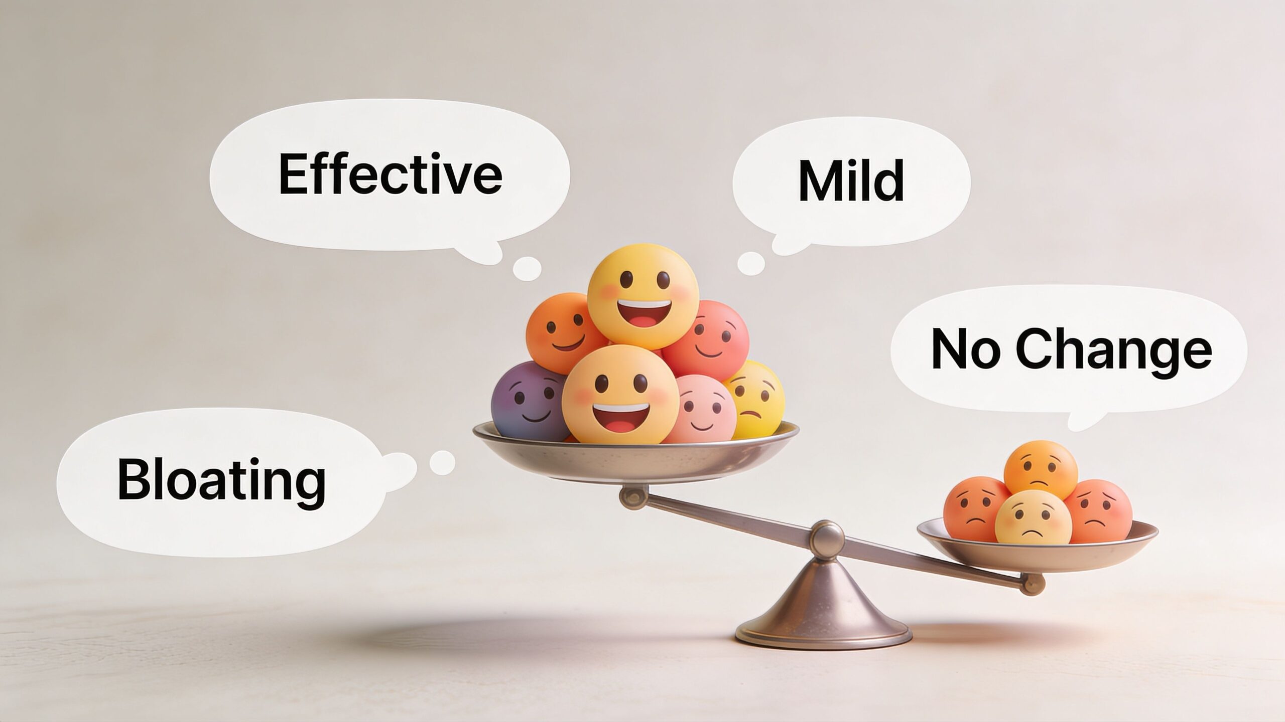 A conceptual scale featuring happy emojis on one side and sad emojis on the other side.